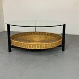 Table basse en verre, acier et rotin de style danois moderniste du milieu du siècle, 19