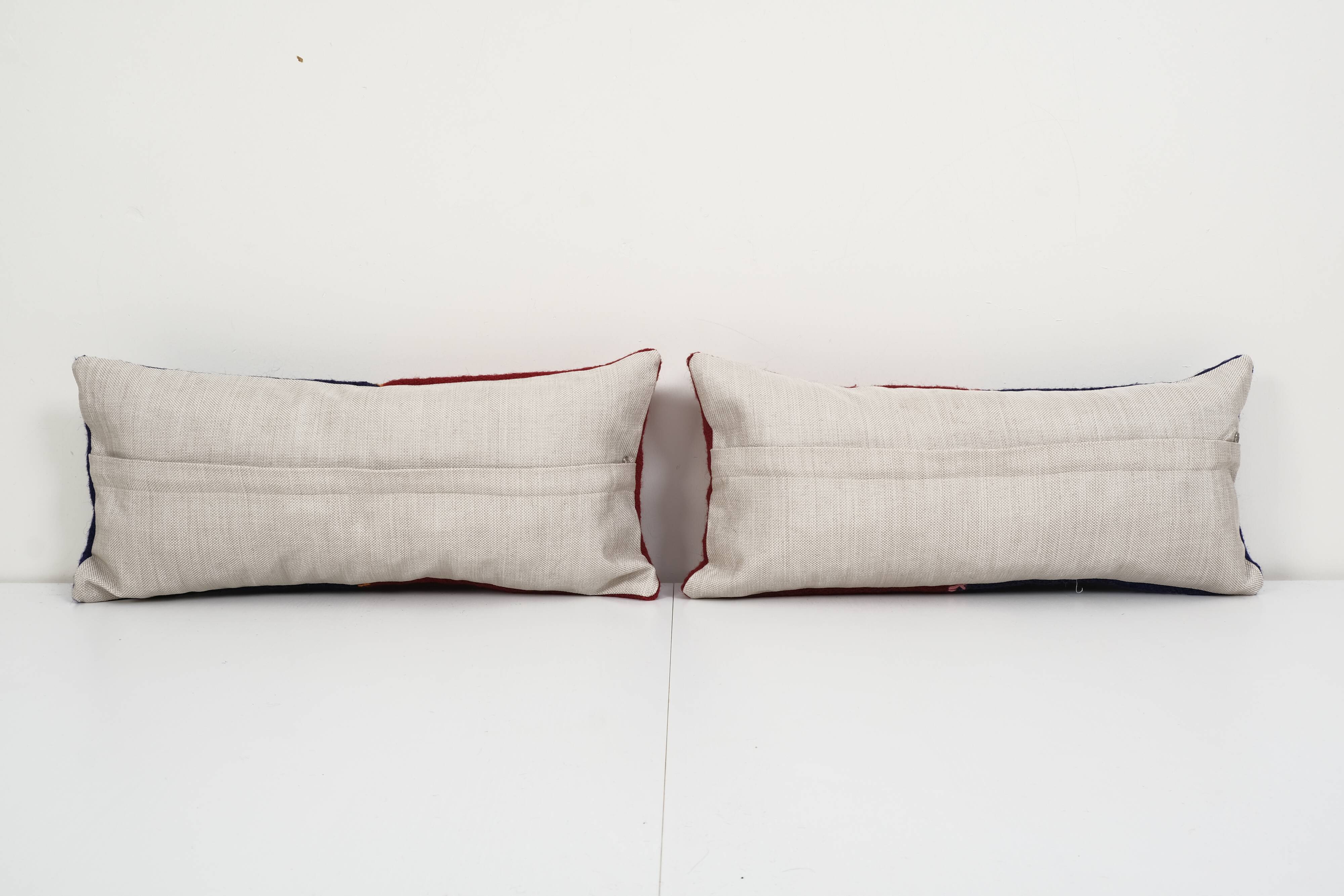 10" x 20" set of two oriental boho pillow kilim pillow cover chair pillow small oblong, set turkish