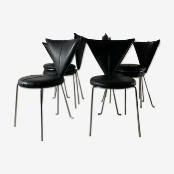 6 black leatherette metal chairs from lubke germany