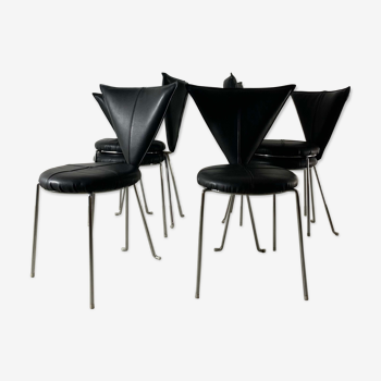 6 chaises en métal similicuir noir de lubke allemagne années 1990
