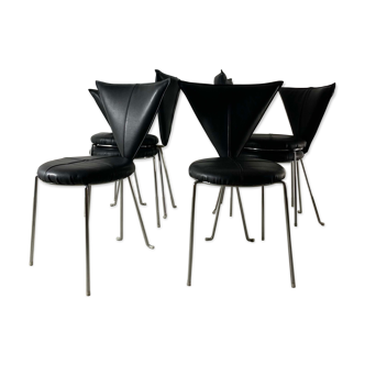 6 black leatherette metal chairs from lubke germany