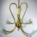Antique brass and glass chandelier in the style of Pietro Chiesa for Fontana Arte, Italy, 1930s.
