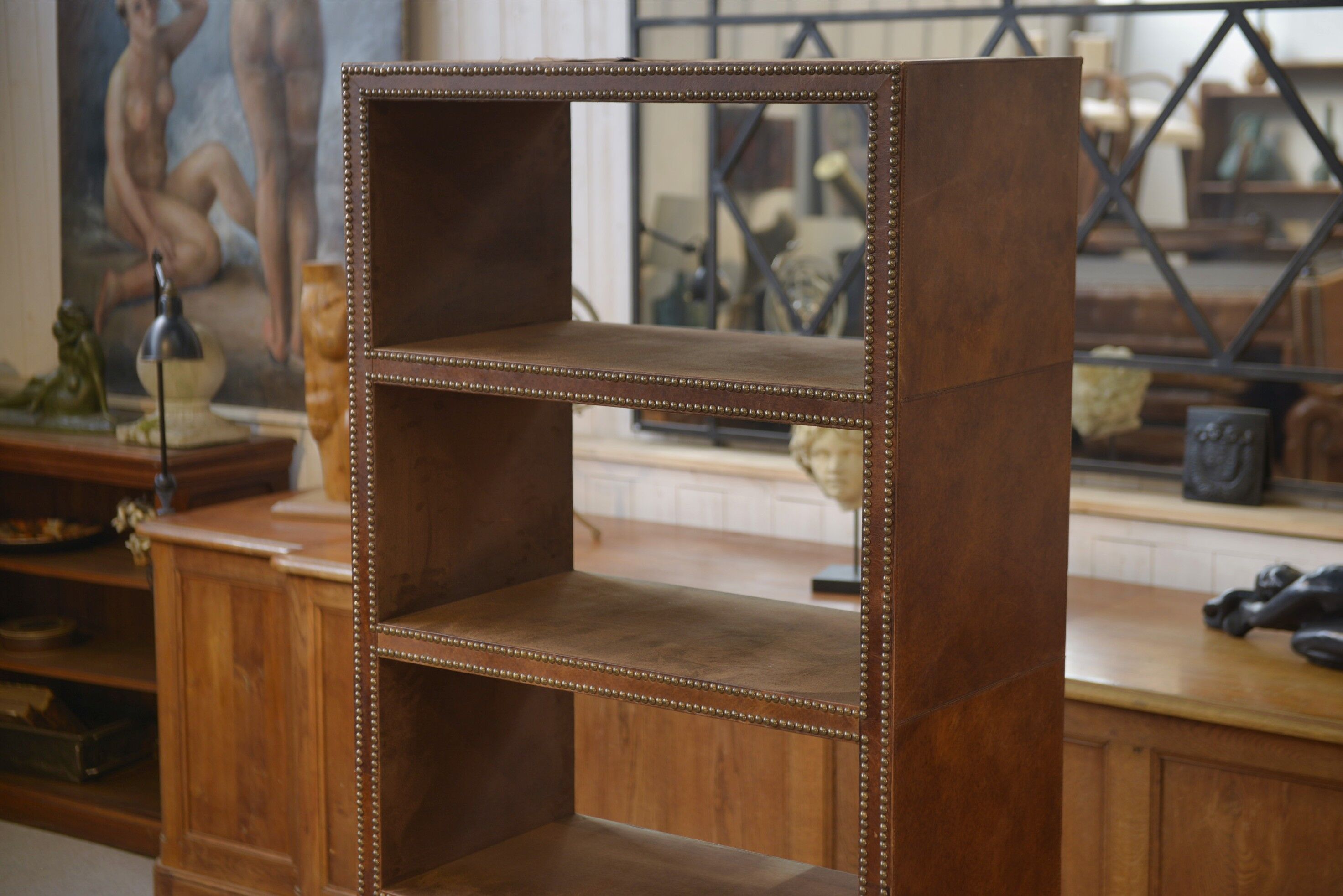 Studded faux leather shelf