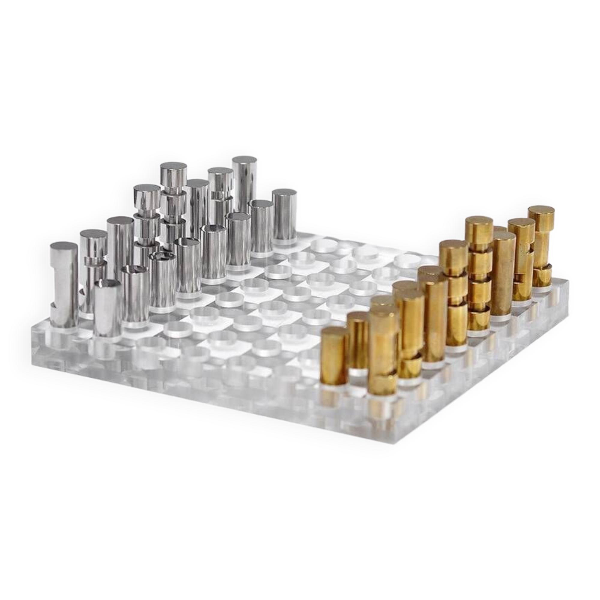 Modernist French Acrylic Glass Chess Set, 1970s, Set of 17