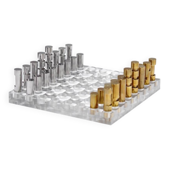 Modernist French Acrylic Glass Chess Set, 1970s, Set of 17