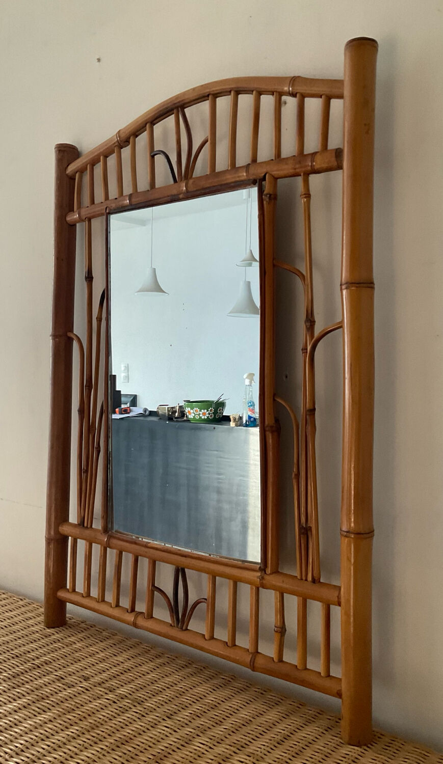 Rattan mirror from the 1950s-60s