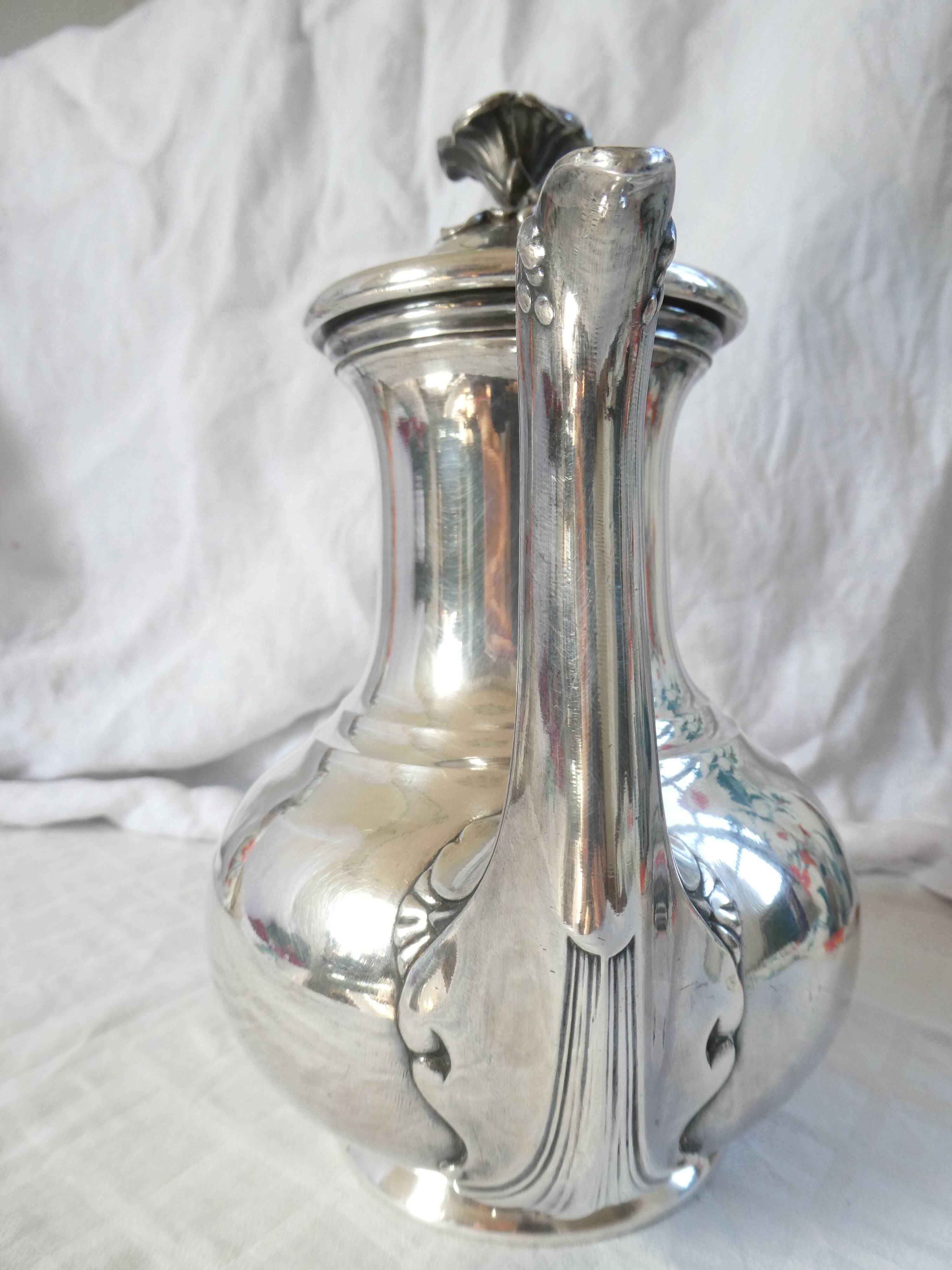 Christofle teapot, coffee pot silver-plated metal 19th art nouveau