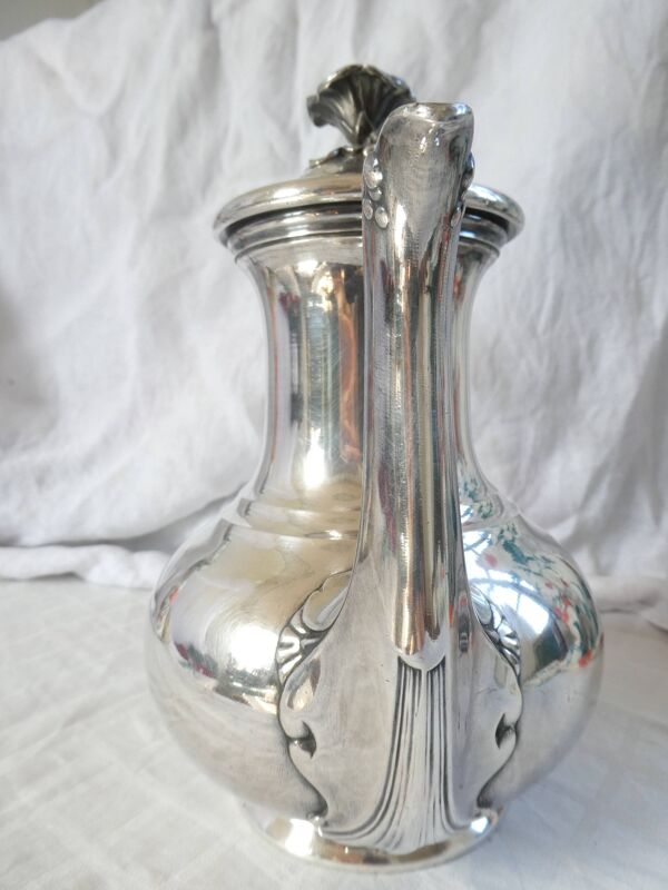 Théière Christofle, verseuse cafetière metal argenté XIXe art nouveau