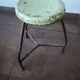Vintage tripod stool, industrial style wood and metal