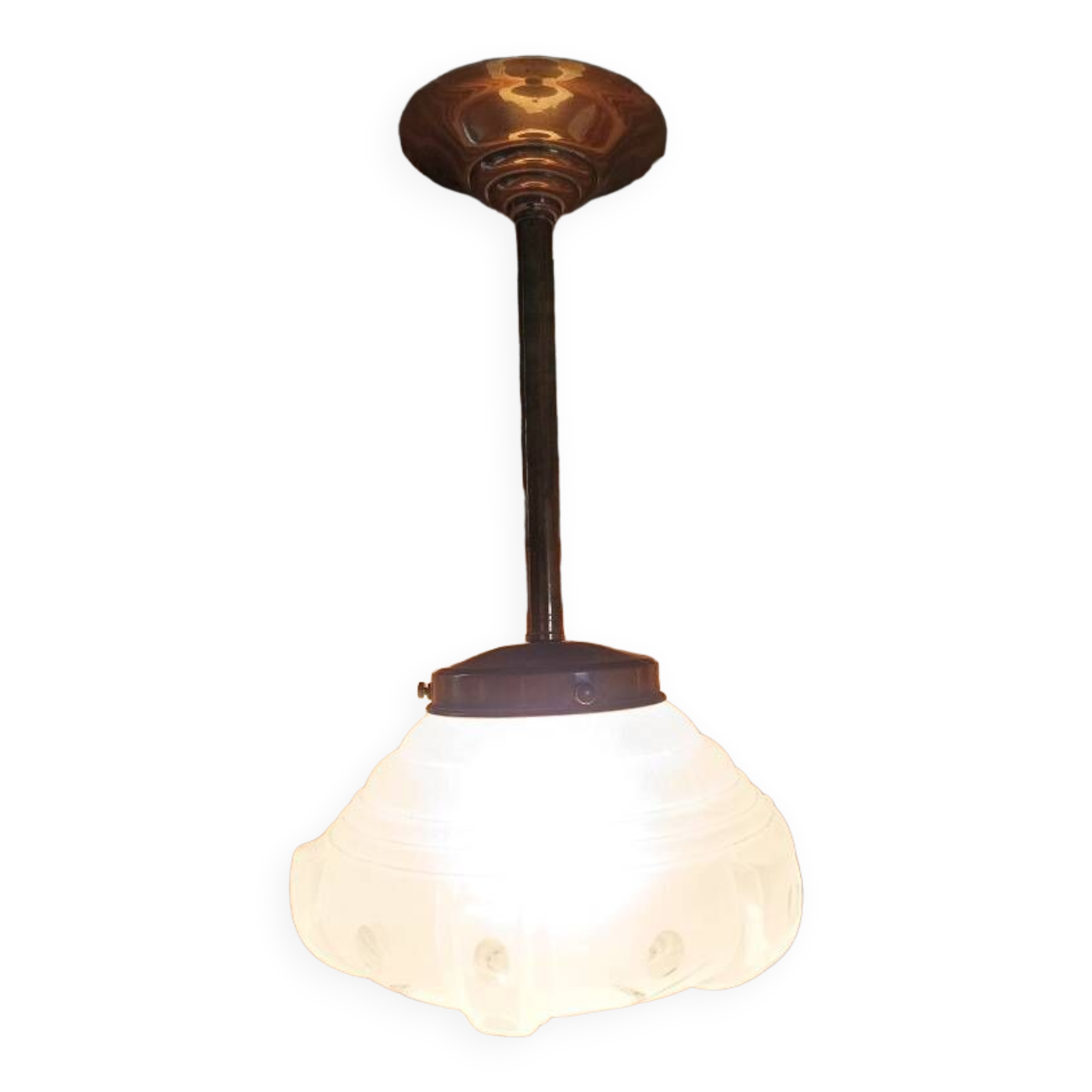 Chandelier with support copper globe art deco frosted glass