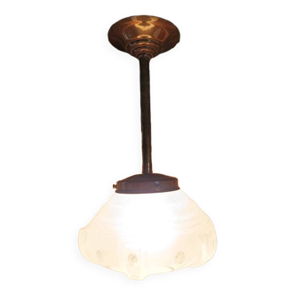 Chandelier with support copper globe art deco frosted glass