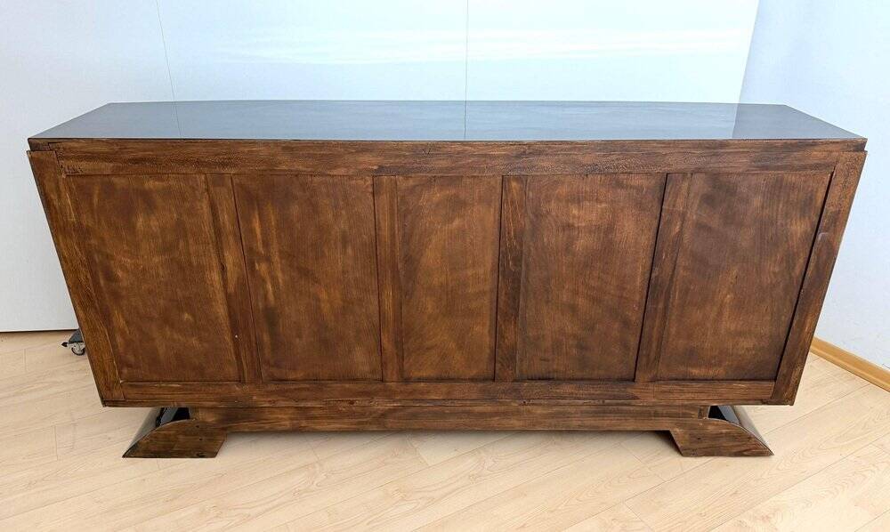 Art Deco Sideboard in Black Lacquer, Maple & Chrome, France, 1930