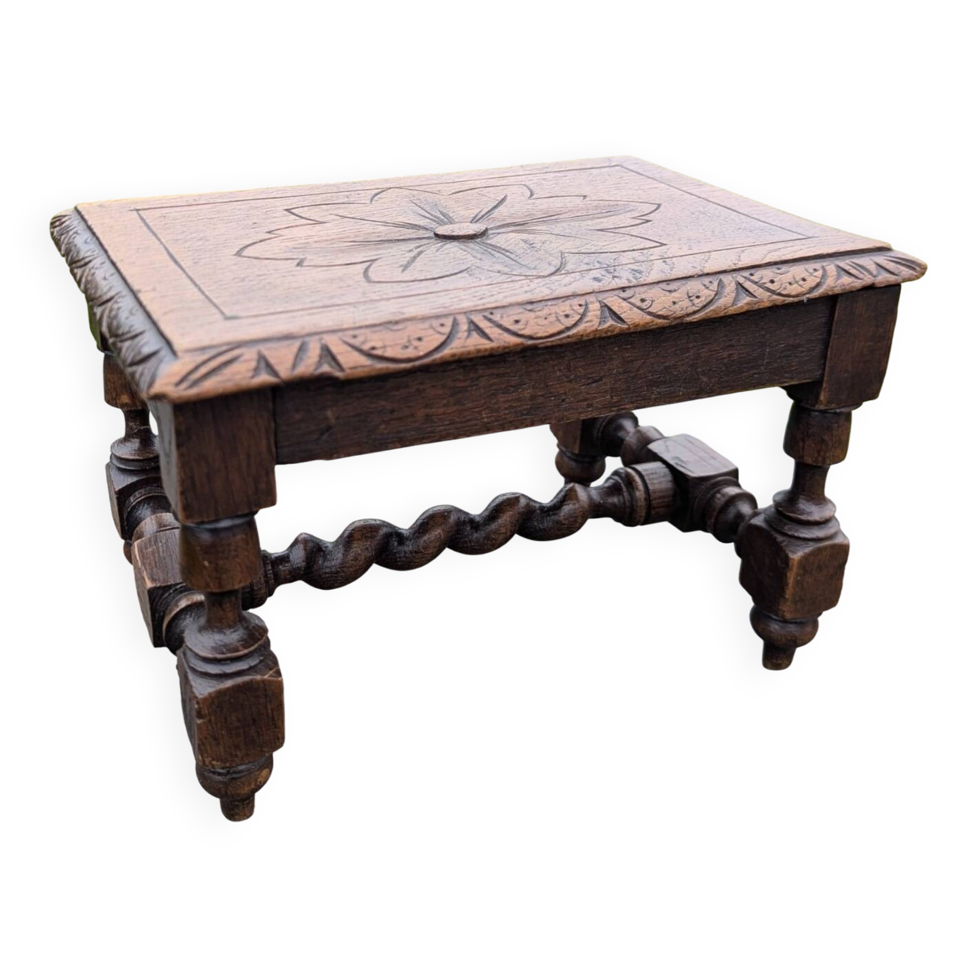 Low Stool Footrest Antique Wood Oak Louis XIII