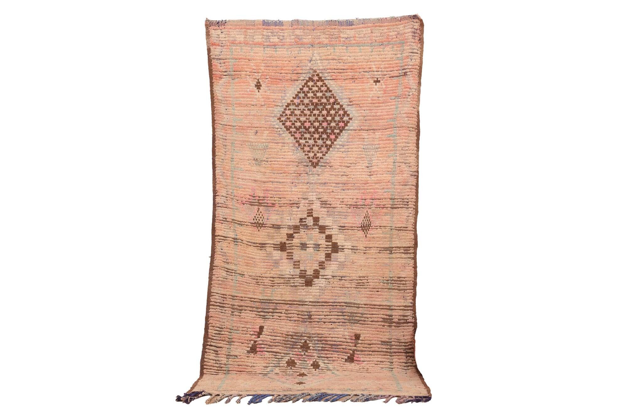 Vintage Moroccan Runner Rug 124 x 256 cm, Berber Wool Rug, Handmade Rug
