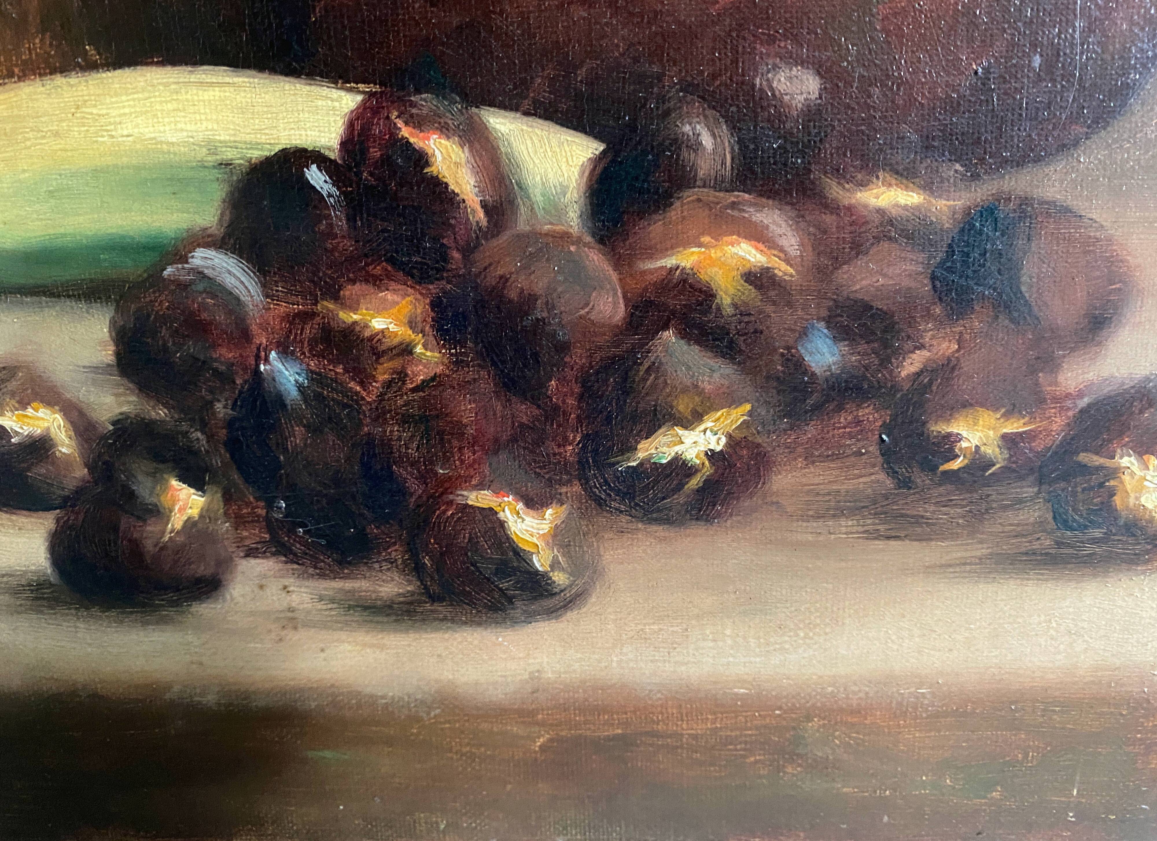 HST painting "Still life with oranges and chestnuts" signed H. Lucotte 1913