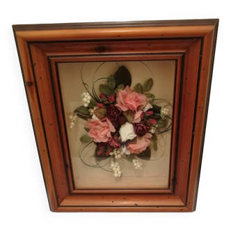 Old wooden frame and floral deco glass