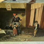 Very large oil on canvas – “La Remontrance” – Signed Valli - 20th century
