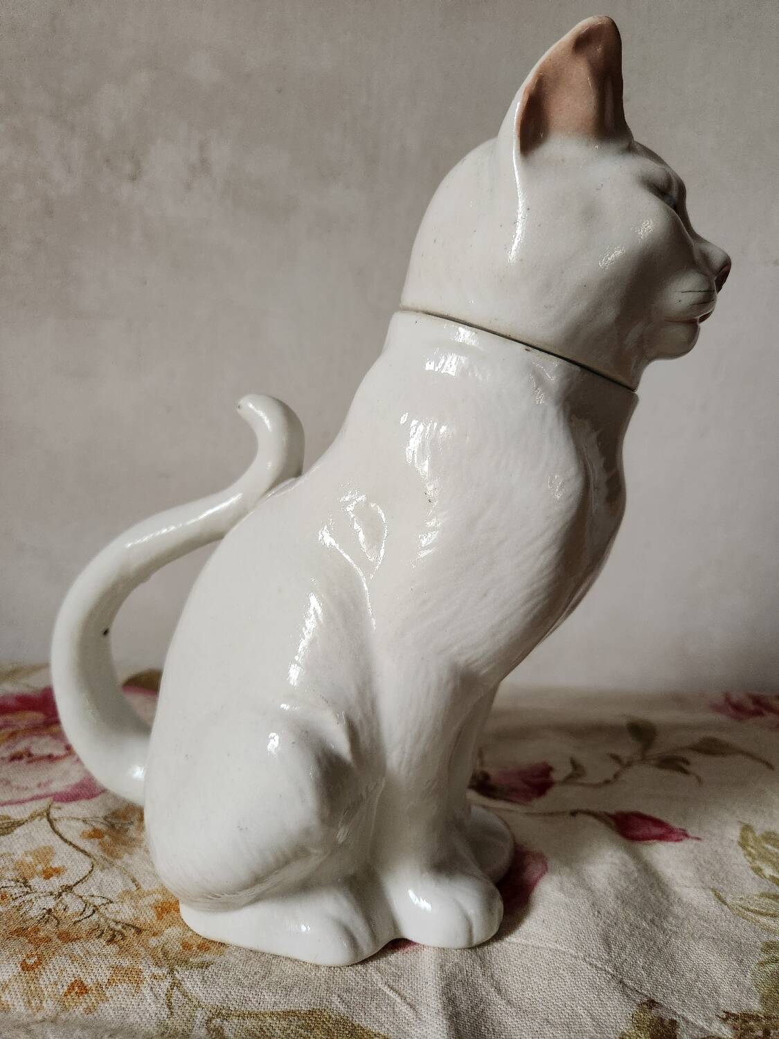 Carafe à chat absinthe en majolique george dreyfus antique vers 1900 avec tête et poignée de queue amovibles