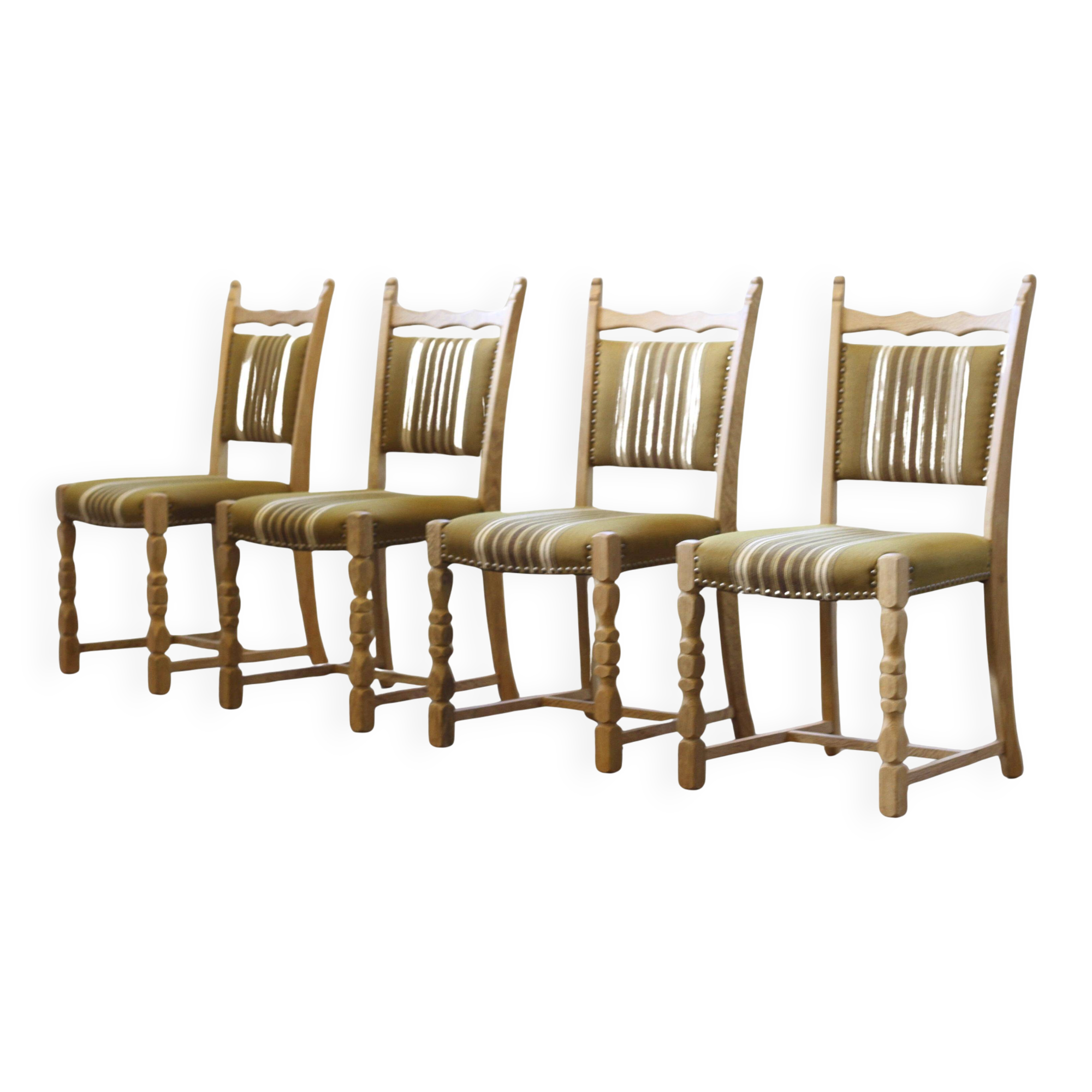 Brutalist Danish Modern Oak Dining Chairs in the style of Henning Kjærnulf