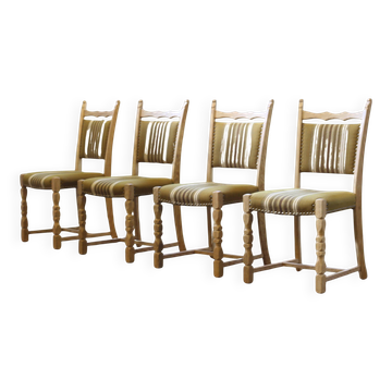 Brutalist Danish Modern Oak Dining Chairs in the style of Henning Kjærnulf