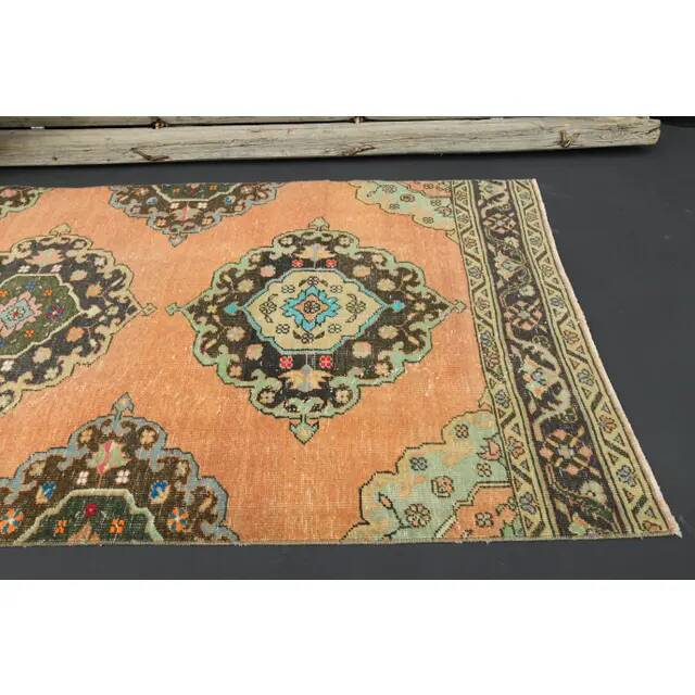 1970s Turkish Oushak Handmade Wool Cotton Orange Runner 98x378