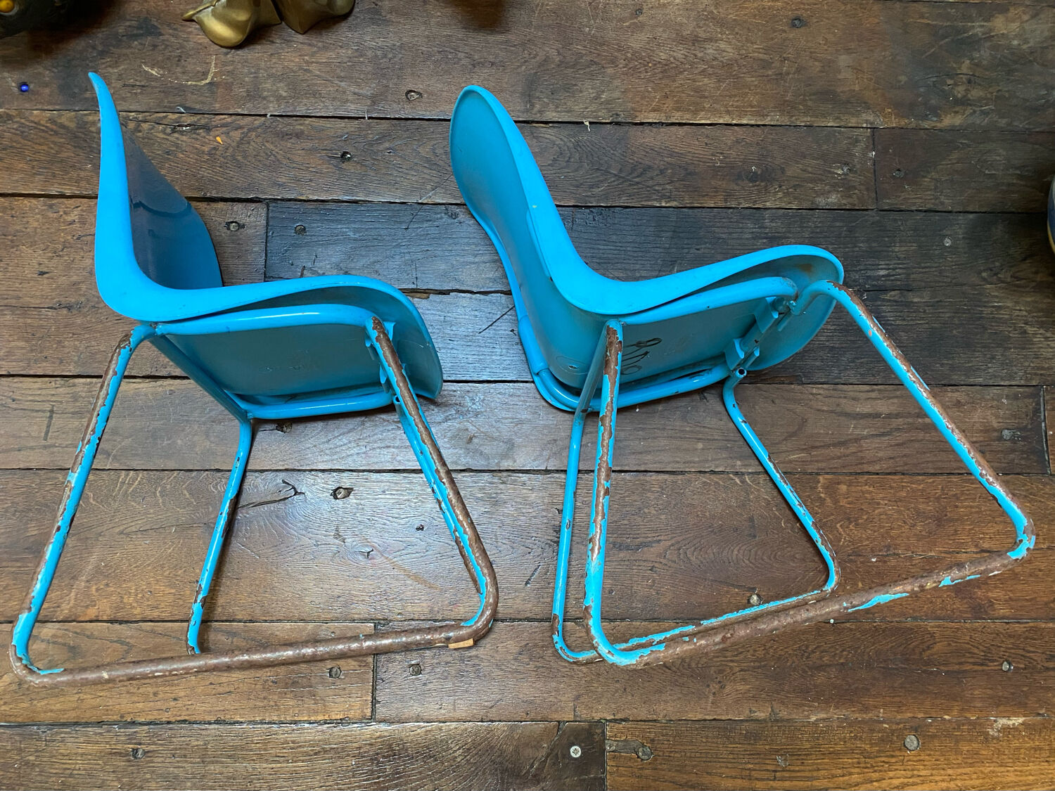 Duo of vintage Grofilex blue nursery children's chairs
