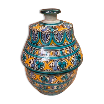 Old Jobbana Butter Jar Morocco Polychrome Earthenware 19th Century Vintage #B083