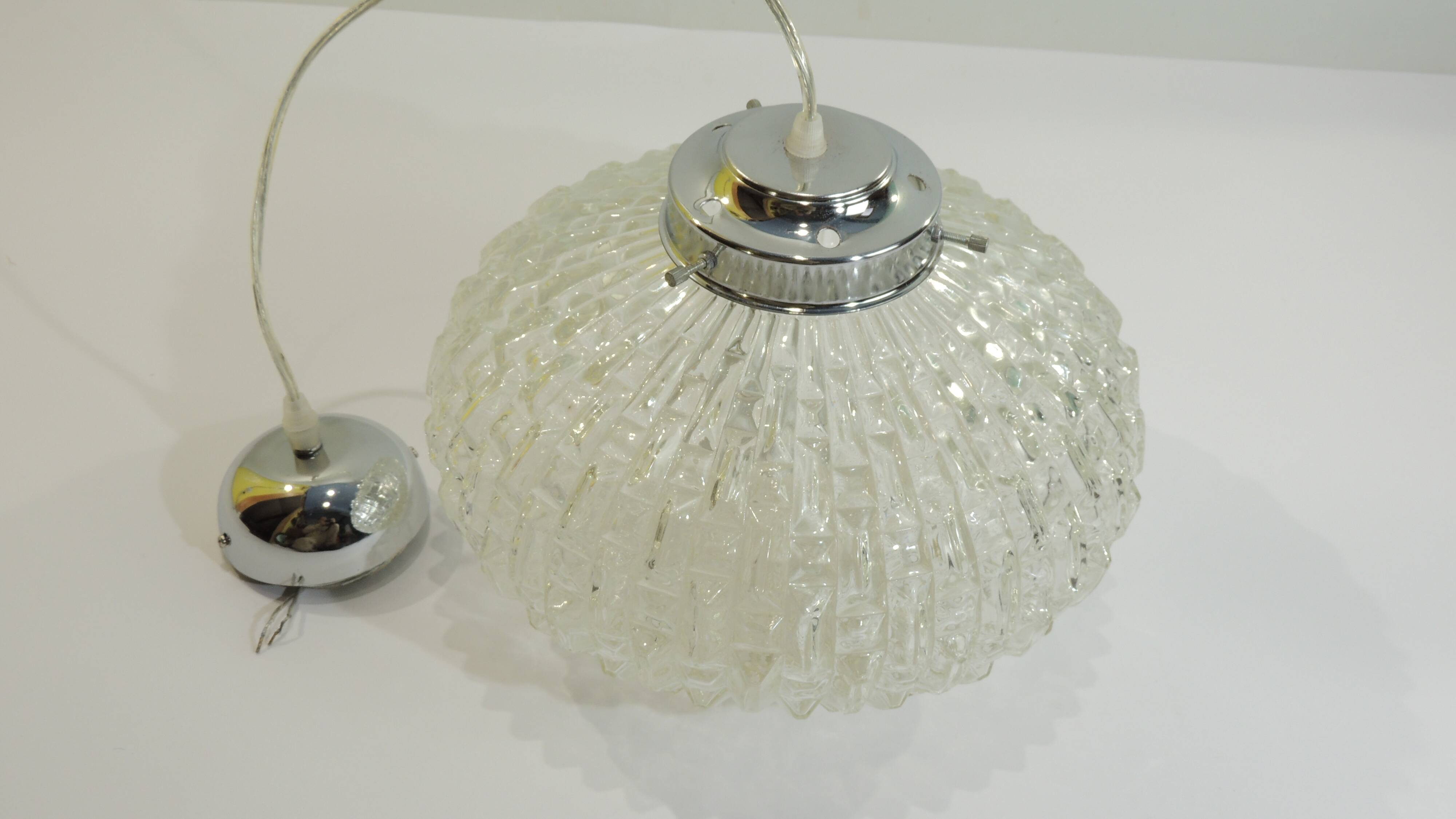 1970s vintage cut glass suspension – retro design ball lamp – L