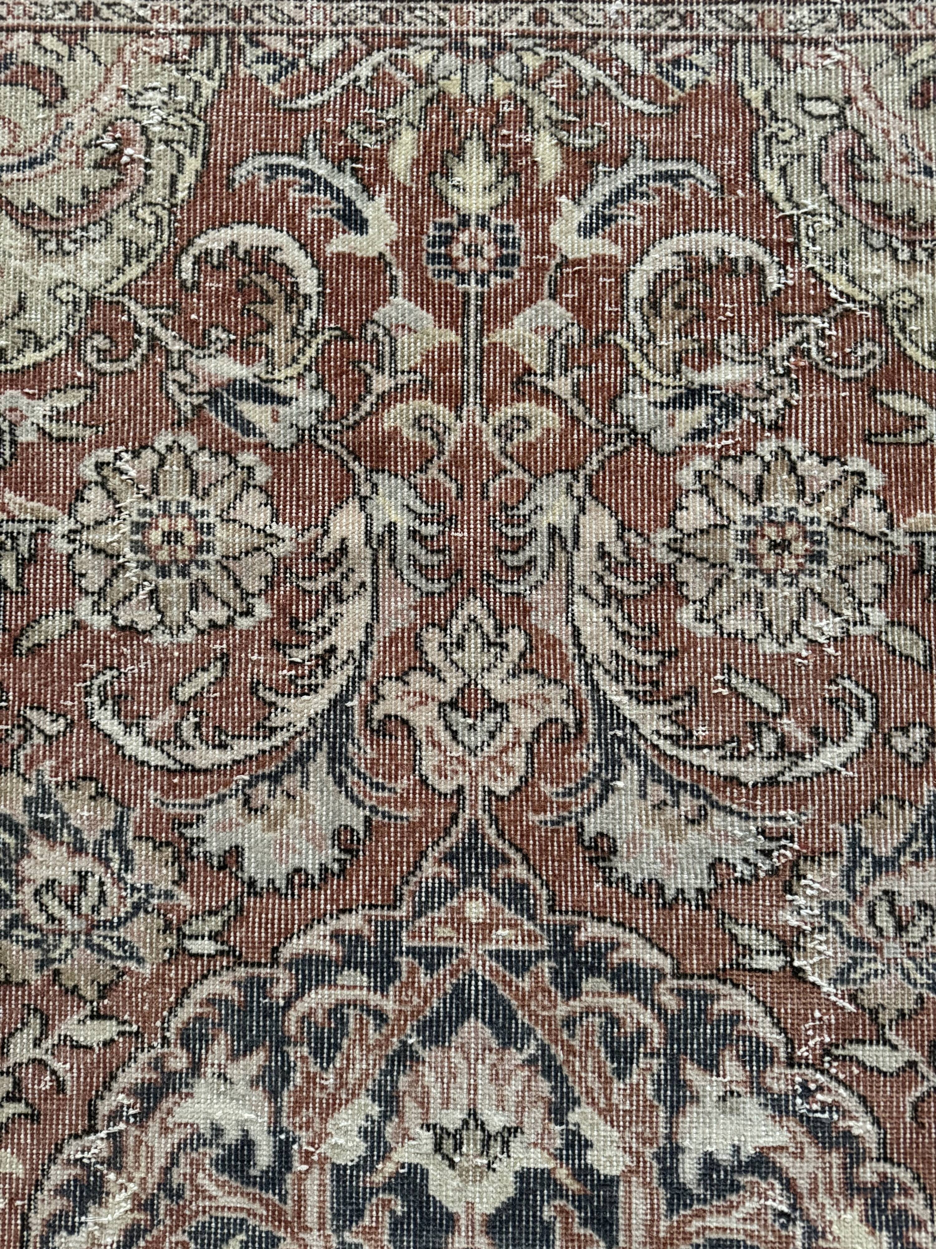 125x217 Cm Hand Knotted Wool Blue Red Tones Vintage Rug, Oriental Turkish Floral Rug