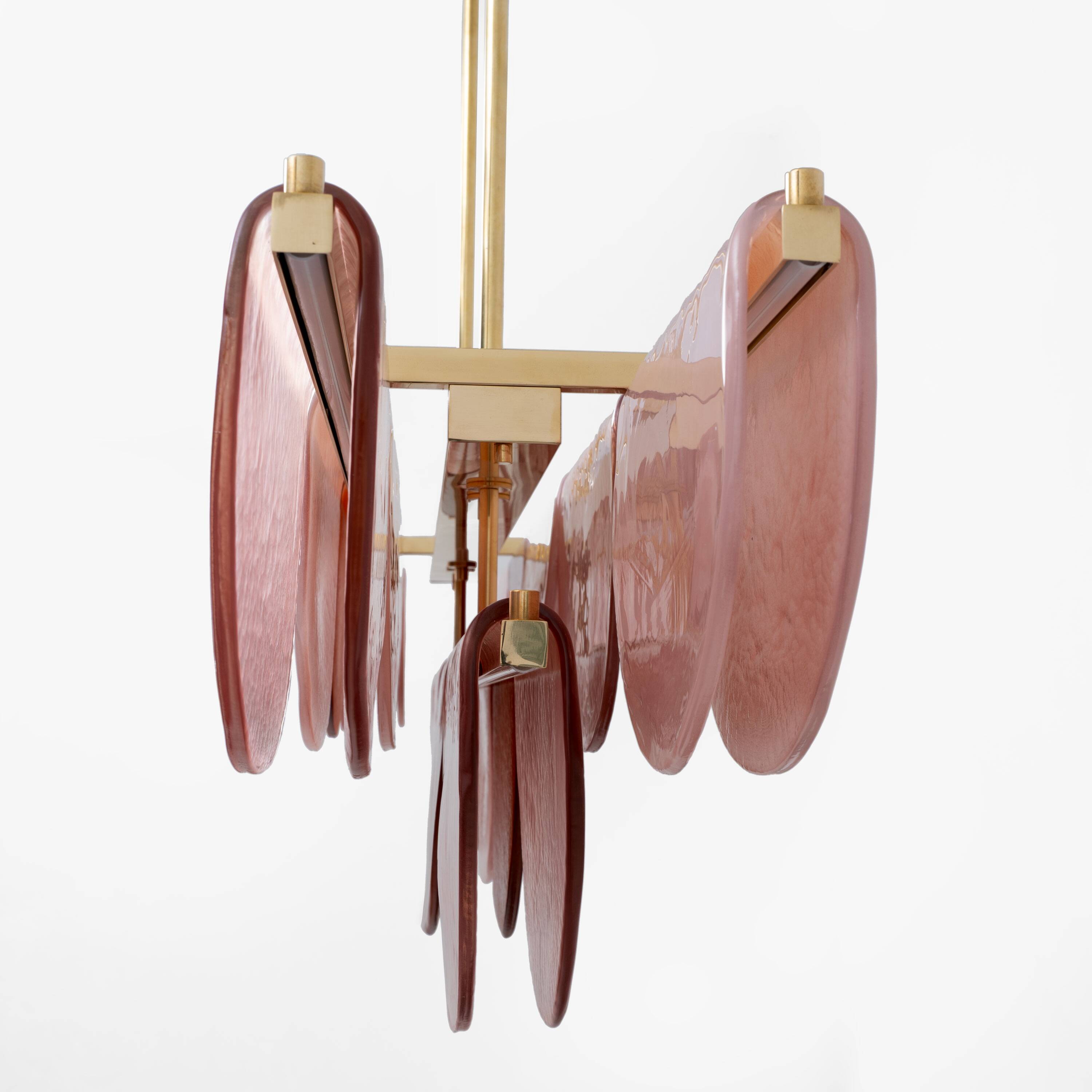 Italian Murano Glass and Brass Modular Linear Chandelier in Pink and Red