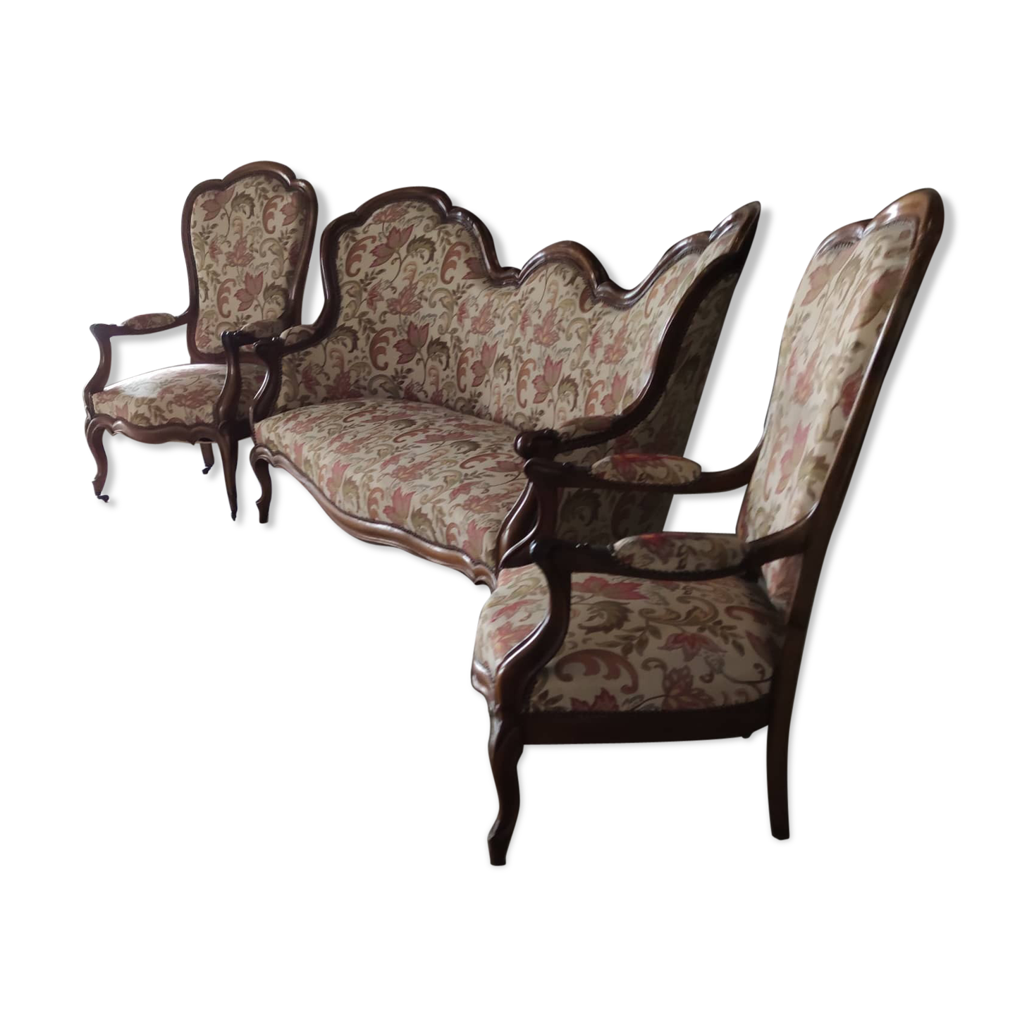 Salon 3 pièces en noyer composé  2 fauteuils et 1 canapé