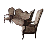 3-piece walnut lounge consisting of 2 armchairs and 1 sofa