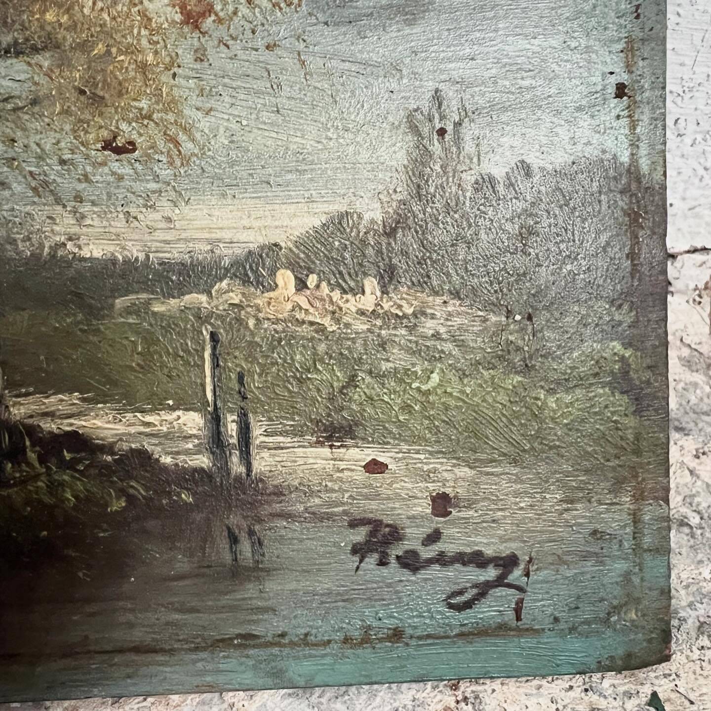 Old French Barbizon countryside painting