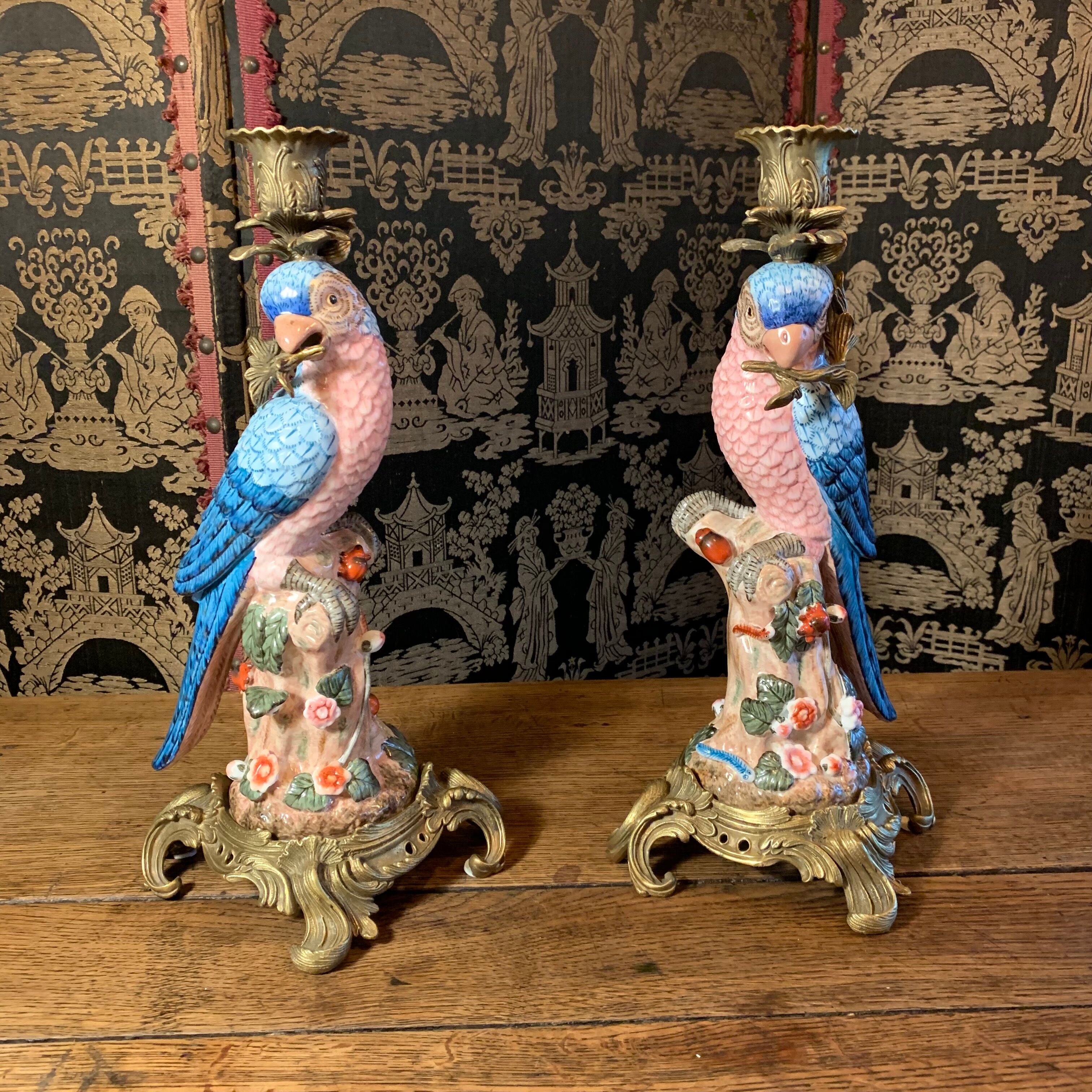 Pair of candle holders "Parrots"