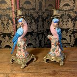 Pair of candle holders "Parrots"
