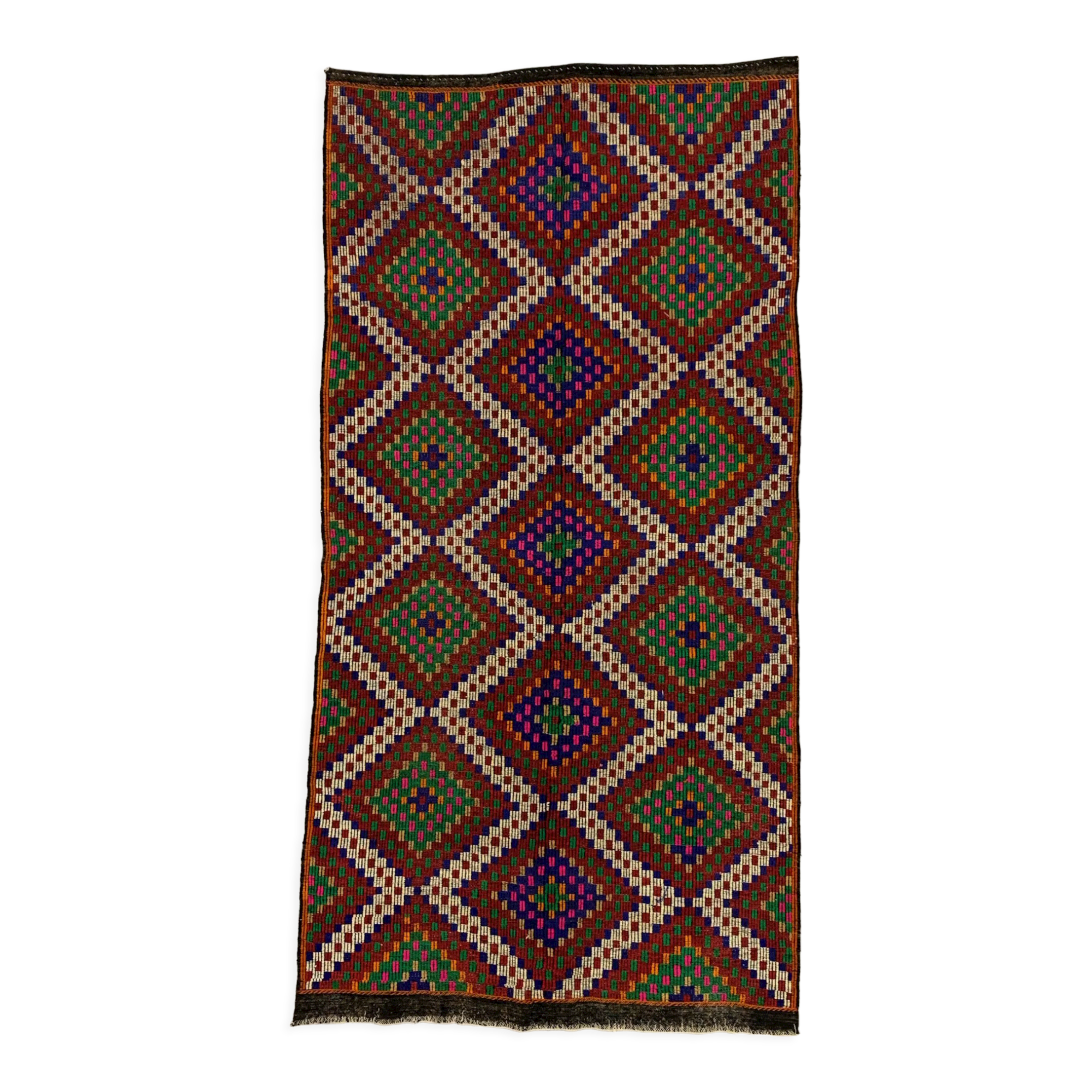 Large Vintage Turkish Kilim Rug 354x178 cm Wool Jajim Kelim