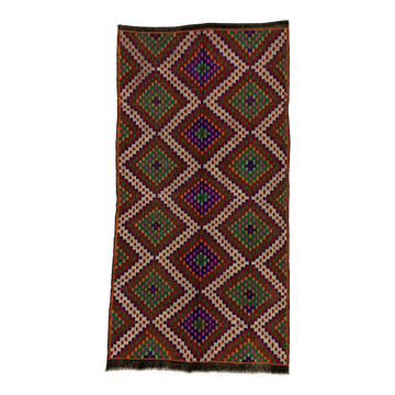 Large Vintage Turkish Kilim Rug 354x178 cm Wool Jajim Kelim