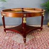 Ensemble table et chaises de style Empire français en noyer, bronze et marbre