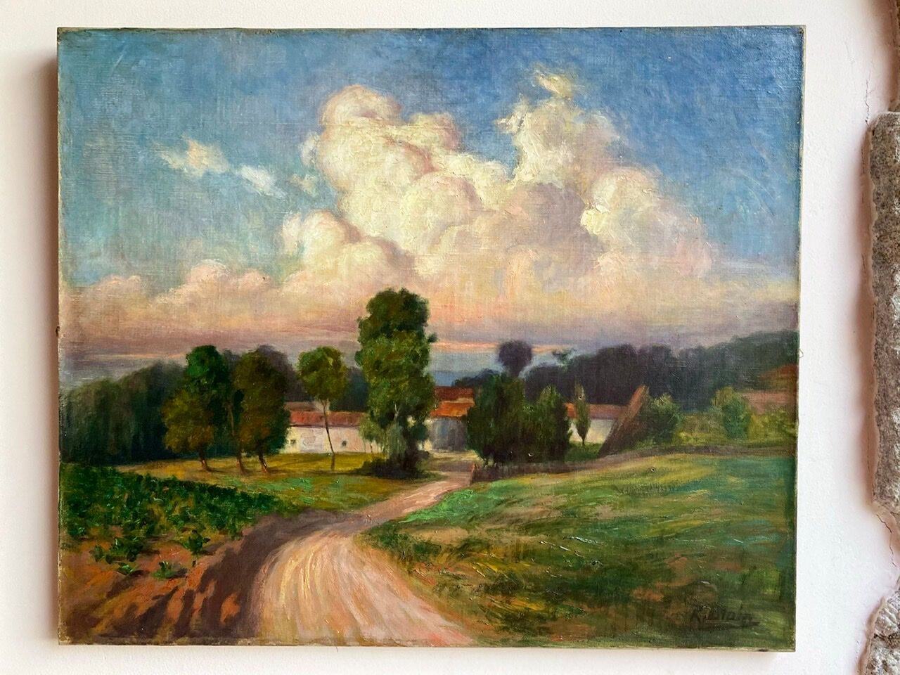 Tableau ancien paysage champêtre signé blain début xx siècle