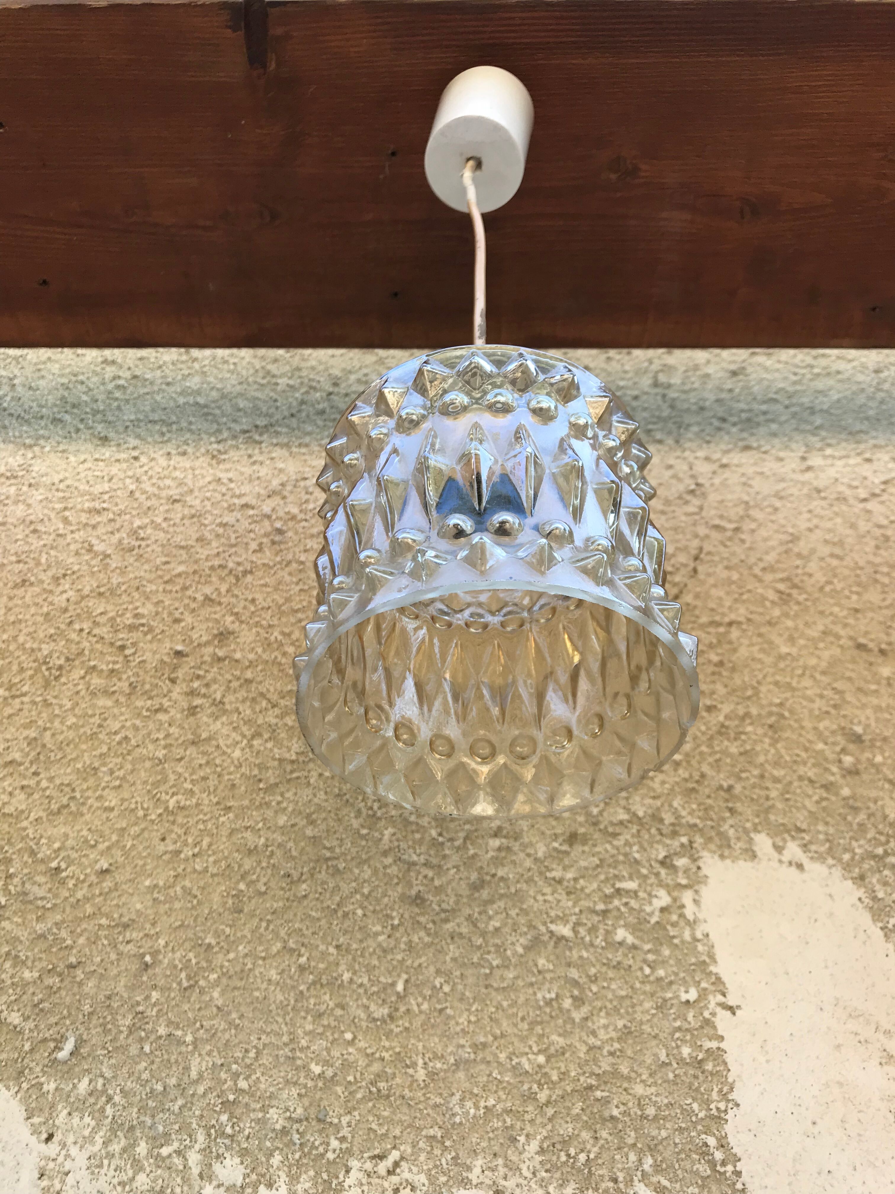 Old molded glass suspension form geometrical 70s Decoration