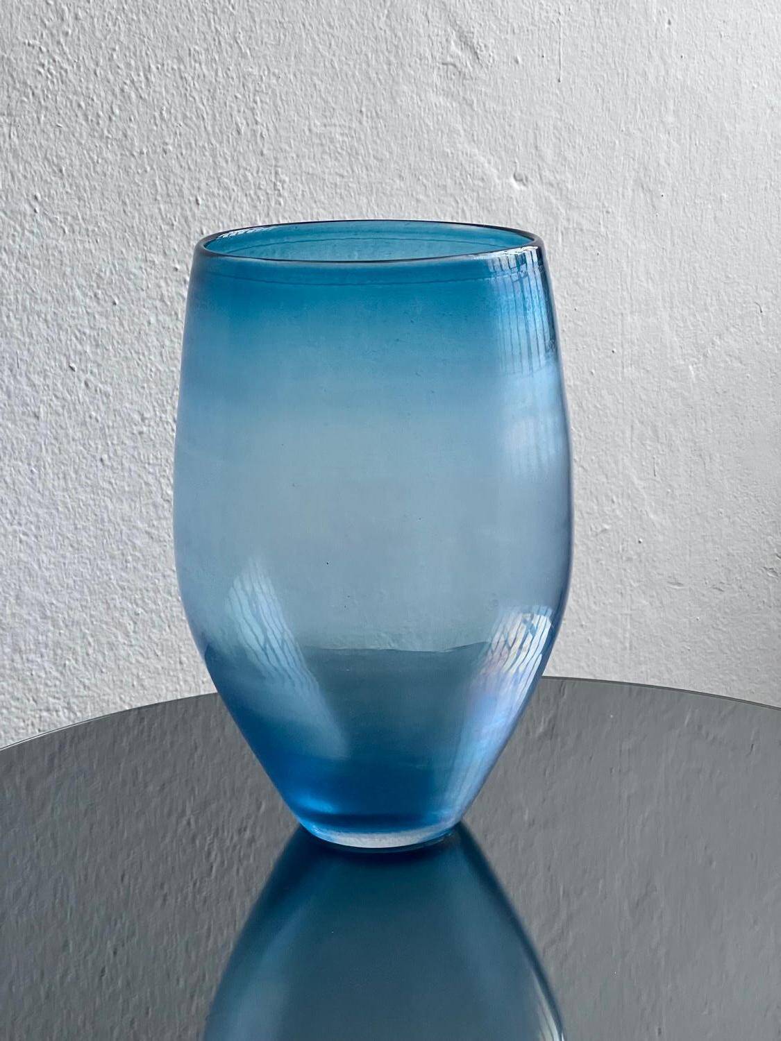 Big Opalescent Vase in Hand Blown Murano Glass, Blue Purple Gold Iridescent