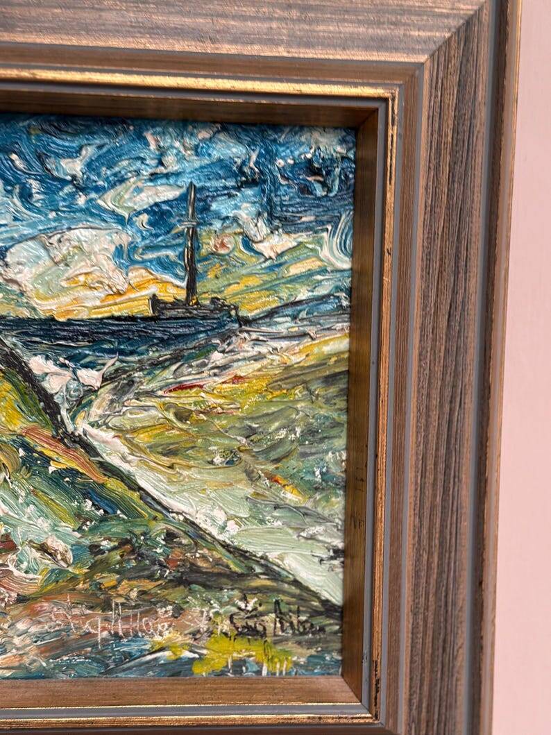 Mid-Century Oil on Panel “View” by Stig Allan,  Signed & Framed– 34 × 28 cm