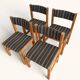Set of 4 Danish dining chairs with brown striped upholstery.