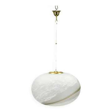 1970s Italian Hand-Blown Venetian Glass and Brass Pendant Light