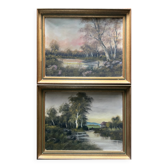 Pendant de tableau 2xhst (xix°/xx°) ec. de barbizon "paysage animé"