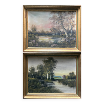 Painting pendant 2xhst (19th/20th century) Barbizon school "animated landscape"
