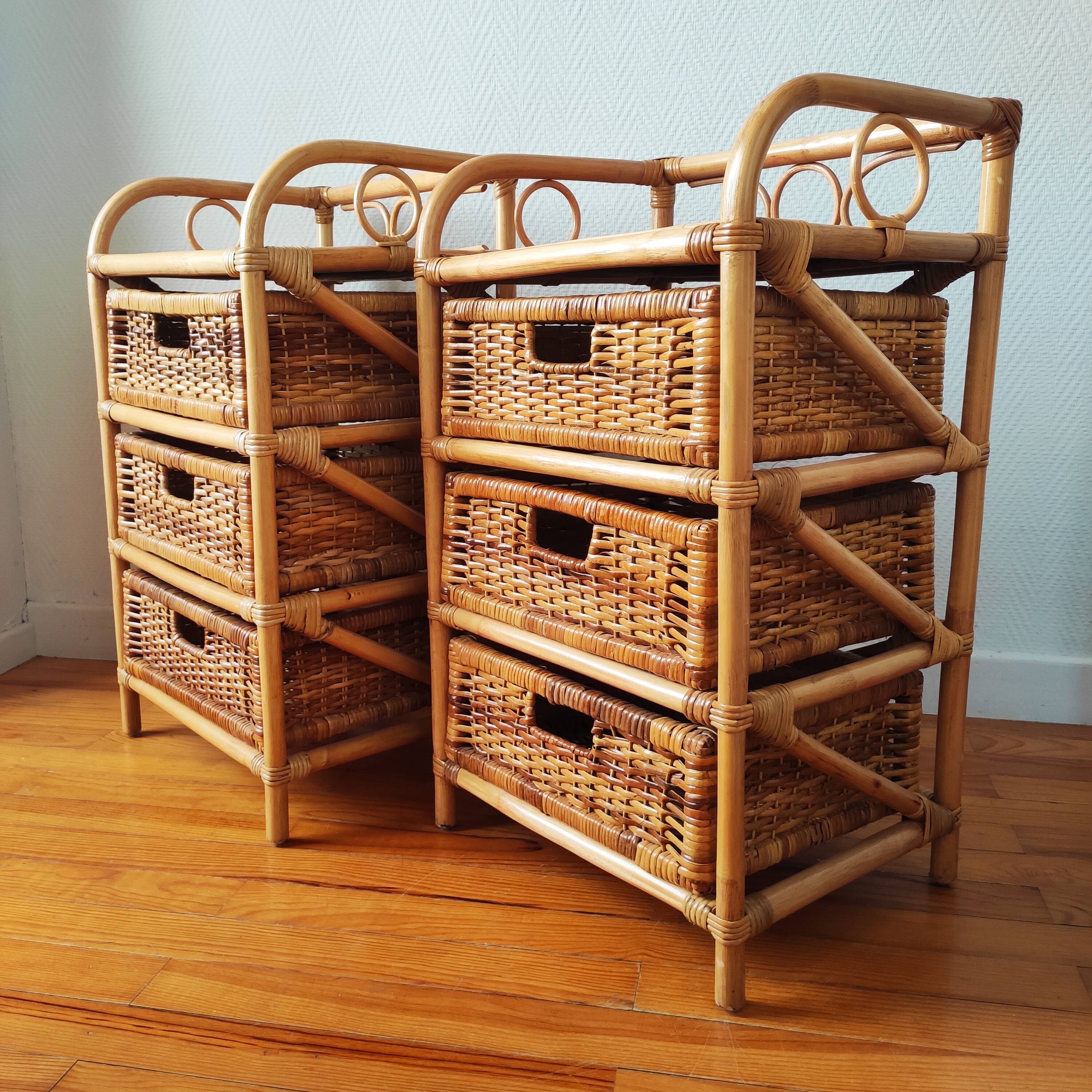Pair of vintage rattan bedside tables