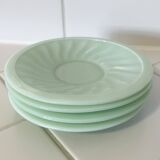 Lot de 4 soucoupes en opaline vert menthe à motif tourbillon, fabriquées en France