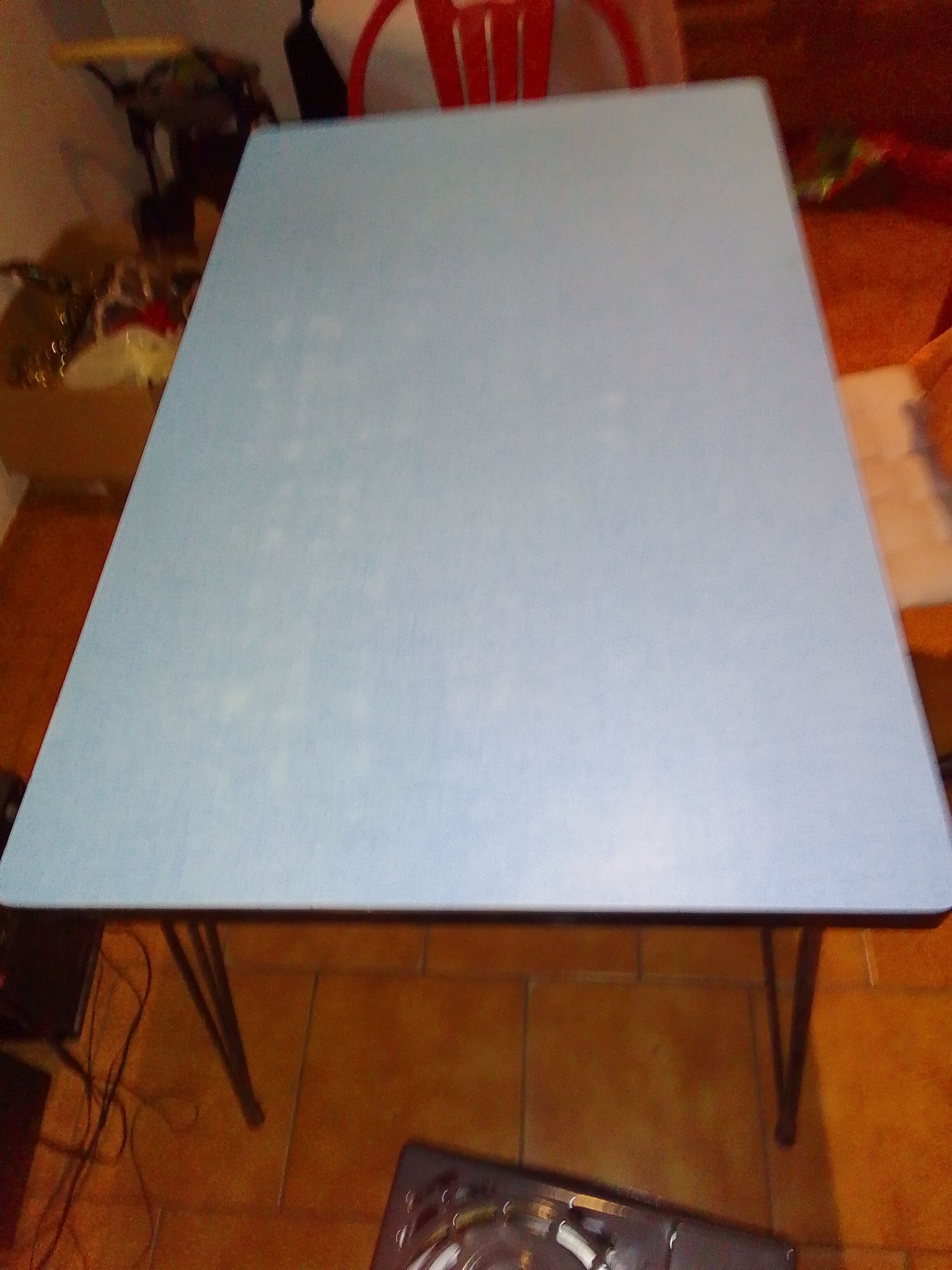 Blue formica table drawer foot effel with extension