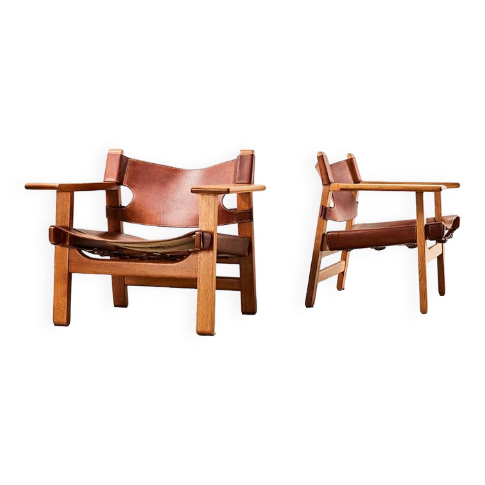 Borge Mogensen Pair of Spanish Chairs model 2226 for Fredericia Denmark 1958